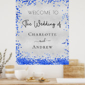 Poster Mariage argent bleu bleu confetti bienvenue (Cuisine)