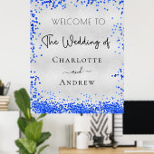 Poster Mariage argent bleu bleu confetti bienvenue (Bureau à domicile)
