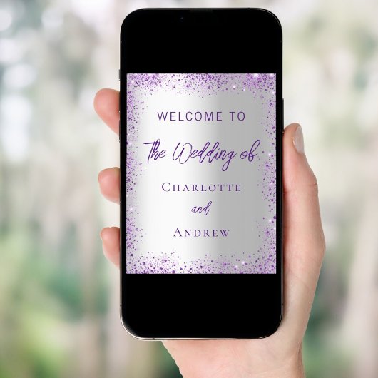 Poster Mariage argent violet pétillant accueil