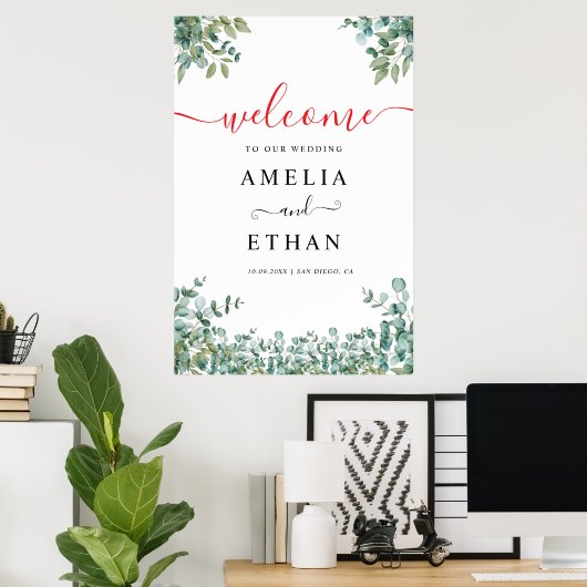 Poster mariage au feuillage d'eucalyptus (Bureau à domicile)