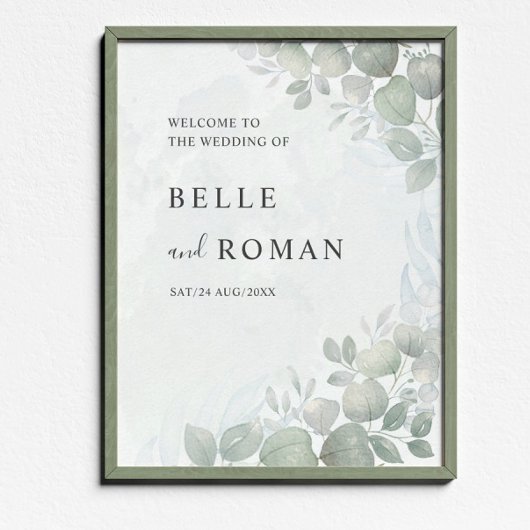 Poster Mariage au feuillage d'eucalyptus aquarelle