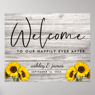 Poster Mariage au Soleil Rustique Texture de Bois Bienven