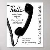 Poster Mariage Audio Livre d'invité Black Phone on White (Devant)