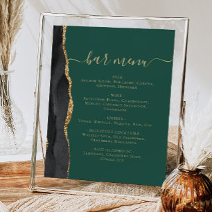 Poster Mariage Bar Menu Black Gold Agate Emerald Green