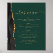 Poster Mariage Bar Menu Black Gold Agate Emerald Green (Devant)