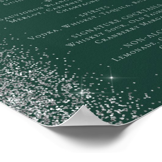 Poster Mariage Bar Menu Dark Green Silver Parties scintil (Coin)