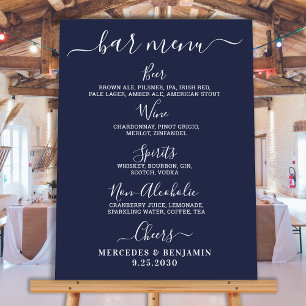 Poster Mariage Bar Menu Personnalisé Marine Blue Drink
