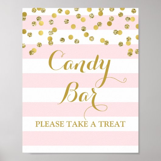 Poster Mariage Barre de bonbons Signal rose Grilles Or Co (Devant)