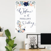 Poster Mariage Bienvenue Ancre florale nautique (Bureau à domicile)