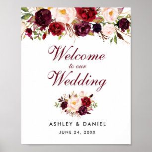 Poster Mariage Bienvenue Aquarelle Florale Bourgogne