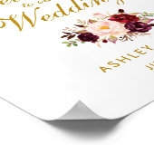 Poster Mariage Bienvenue Aquarelle Florale Bourgogne Or (Coin)