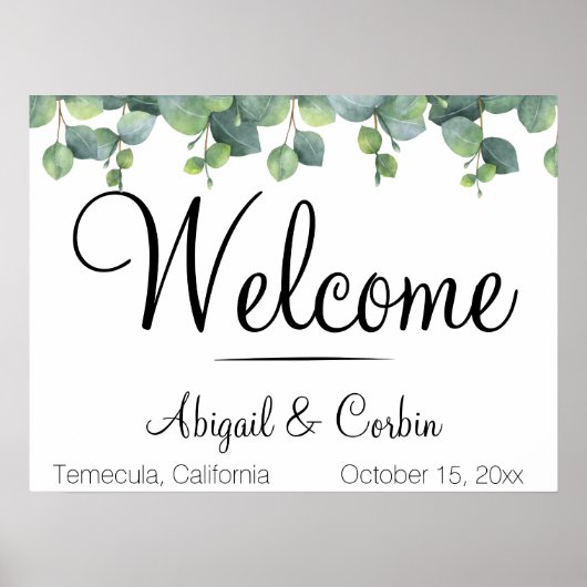 Poster Mariage Bienvenue au thème de verdure d'eucalyptus (Devant)