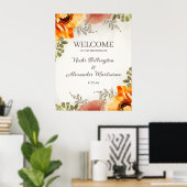 Poster Mariage Bienvenue Burange Orange Floral Noms Date (Bureau à domicile)