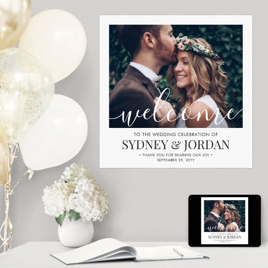 Poster Mariage Bienvenue Élégante Calligraphie Carré Phot