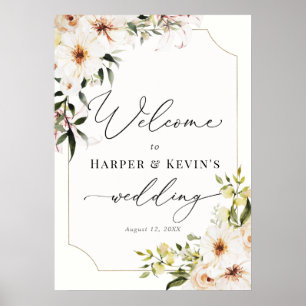 Poster Mariage Bienvenue Élégante Végétation et Florales