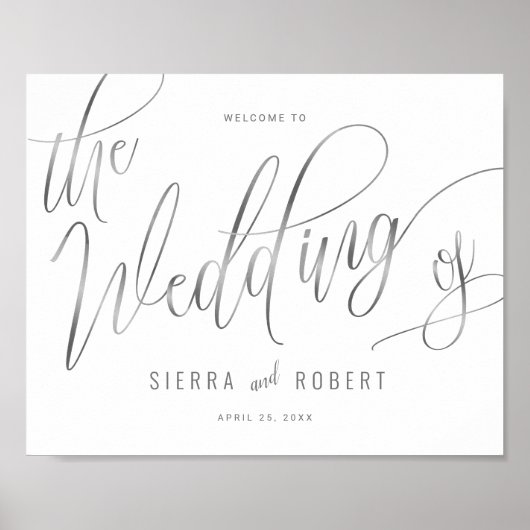 Poster Mariage Bienvenue Faux Argent Main Lettré Script (Devant)