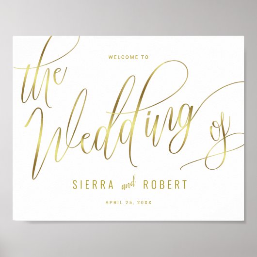 Poster Mariage Bienvenue Faux Gold Hand Lettré (Devant)