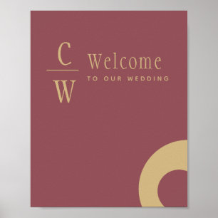 Poster Mariage Bienvenue Rose rose or monogramme Signal
