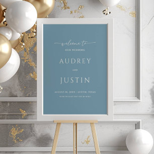 Poster Mariage Bienvenue Script tendance Dusty Blue