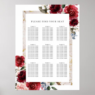 Poster Mariage blanc rustique à la florale rouge
