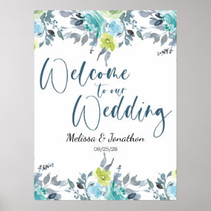Poster Mariage bleu clair jaune vert Floral