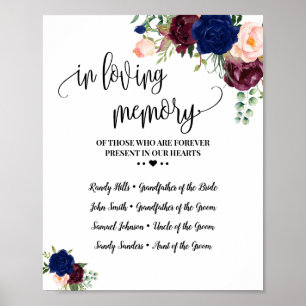Poster Mariage bleu marine et bordeaux en souvenir affect