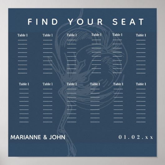 Poster Mariage bleu Plante en coton botanique (Devant)