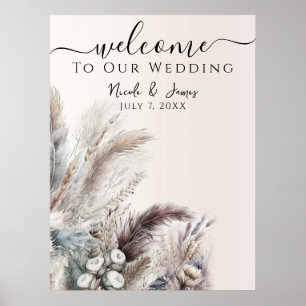 Poster Mariage Bohème Floral Terreux Plumes
