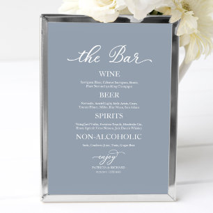 Poster Mariage Boissons Bar Calligraphie Bleu Dusty Panne