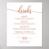 Poster Mariage Boissons Bar Menu Rose Gold Calligraphy (Devant)