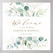 Poster Mariage botanique élégant or et vert Accueil (Devant)