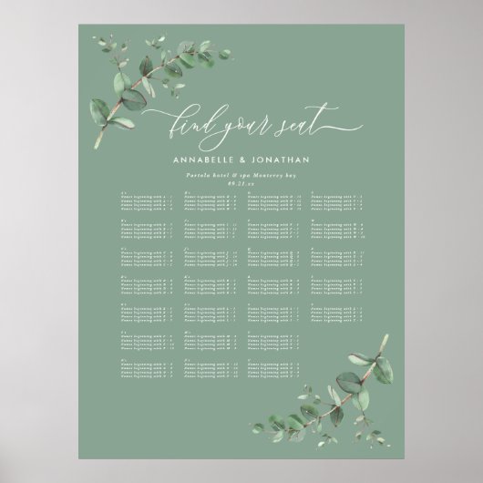 Poster Mariage Budget Eucalyptus botanique trouver votre (Devant)