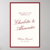 Poster Mariage Calligraphie Classique Rouge Profond Ancie (Devant)