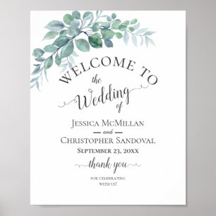 Poster Mariage Campagnard Aquarelle Eucalyptus Verdure