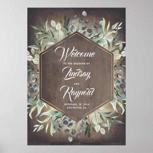 Poster Mariage campagnard rustique verdoyant Bienvenue (Devant)