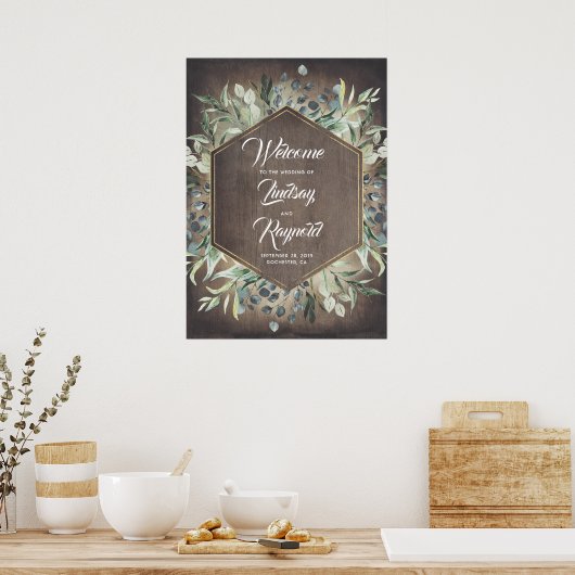 Poster Mariage campagnard rustique verdoyant Bienvenue (Cuisine)