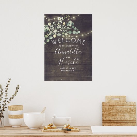 Poster Mariage campagnard rustique verdoyant Bienvenue (Cuisine)