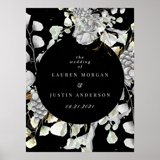 Poster mariage carré floral or argent dramatique (Devant)