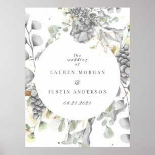 Poster mariage carré floral or argent dramatique