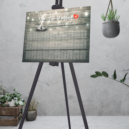 Poster Mariage Carte de siège Champagne Lunettes de bois