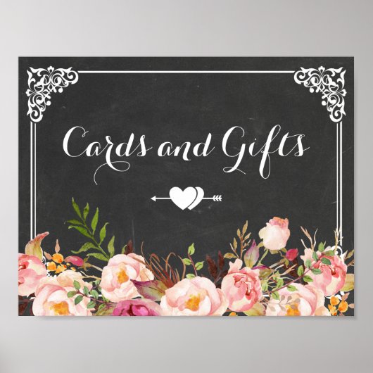 Poster Mariage Cartes et Cadeaux | Vintage Chalkboard Flo (Devant)