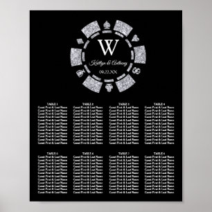 Poster Mariage Casino Jetons de Poker Paillettes Argentée