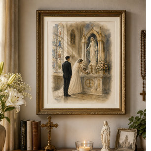 Poster Mariage catholique traditionnel - Aquarelle d'aute