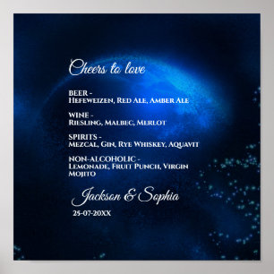 Poster Mariage céleste Full Blue Moon & Stars menu