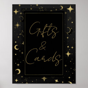Poster Mariage Céleste Lune Étoiles Noir & Or