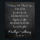 Poster Mariage Chalkboard moderne Bienvenue & panneau Mer<br><div class="desc">L'accueil et la signature de remerciement de ce mariage moderne et très tendance est parfait pour vos invités dans le cadre de votre décor mariage. Le design comporte un libellé de typographie tendance sur un arrière - plan de tableau de bord avec des noms et des dates de mariage faciles...</div>