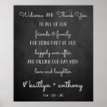 Poster Mariage Chalkboard moderne Bienvenue & panneau Mer<br><div class="desc">L'accueil et la signature de remerciement de ce mariage moderne et très tendance est parfait pour vos invités dans le cadre de votre décor mariage. Le design comporte un libellé de typographie tendance sur un arrière - plan de tableau de bord avec des noms et des dates de mariage faciles...</div>