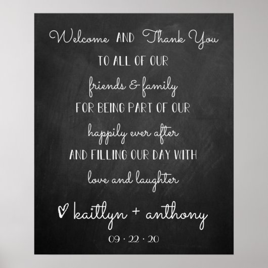 Poster Mariage Chalkboard moderne Bienvenue & panneau Mer (Devant)