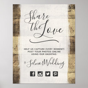Poster Mariage Champêtre Bois Rustique Vintage Hashtag Ph