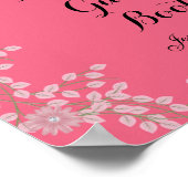 Poster Mariage chic rose floral et perles (Coin)